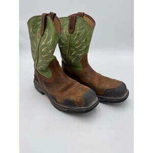 Ariat Workhog Composite Toe Cowboy Boots Green Brown Leather Men’s Size 11